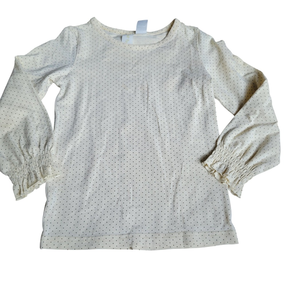 Matilda Jane Girls Long Sleeve Top Size 4 Cream Polka Dot Smocked Ruffle Casual